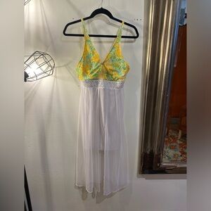 OOAK Upcycled swim top Yellow Floral and White Sheer Dress